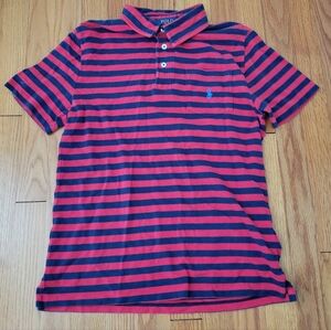 Polo Ralph‎ Lauren Boys Short Sleeve Striped Polo Shirt Size L (14-16) Navy Red